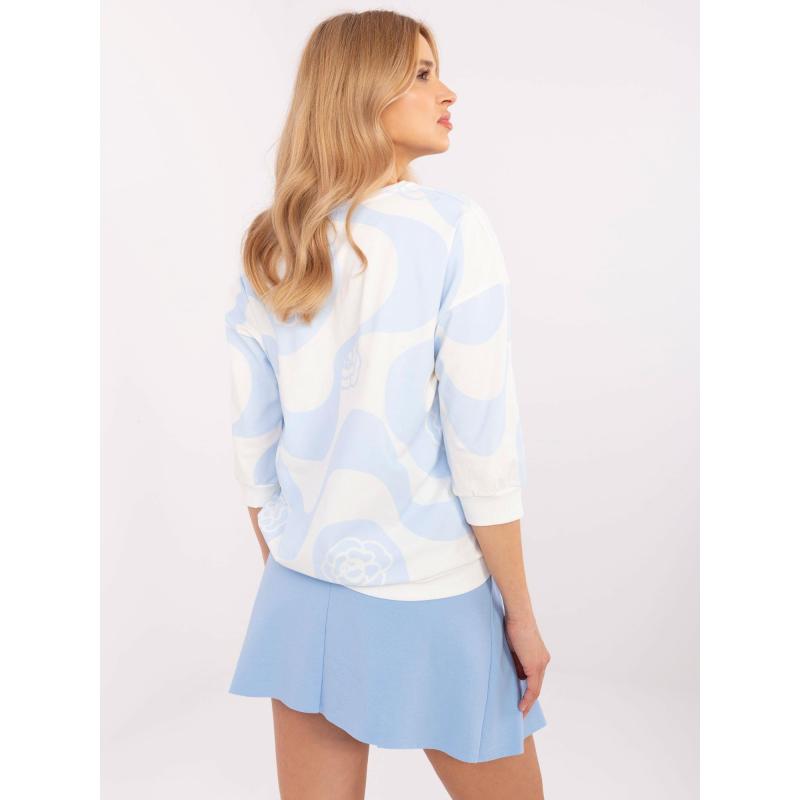 Ecru-világoskék pamut blúz mintával