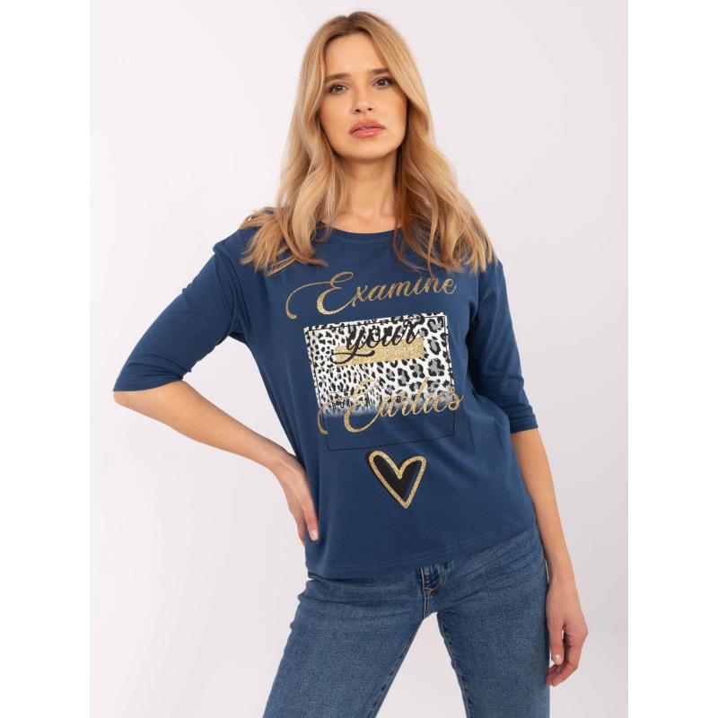 Námořnicky modrá dámská halenka s 3/4 rukávy