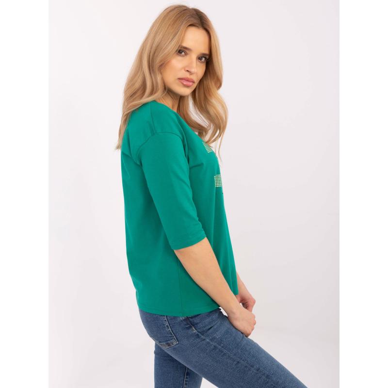 Zöld pamut blúz 3/4-es ujjakkal