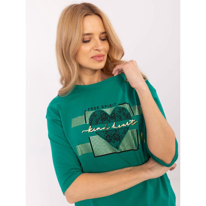 Zöld pamut blúz 3/4-es ujjakkal