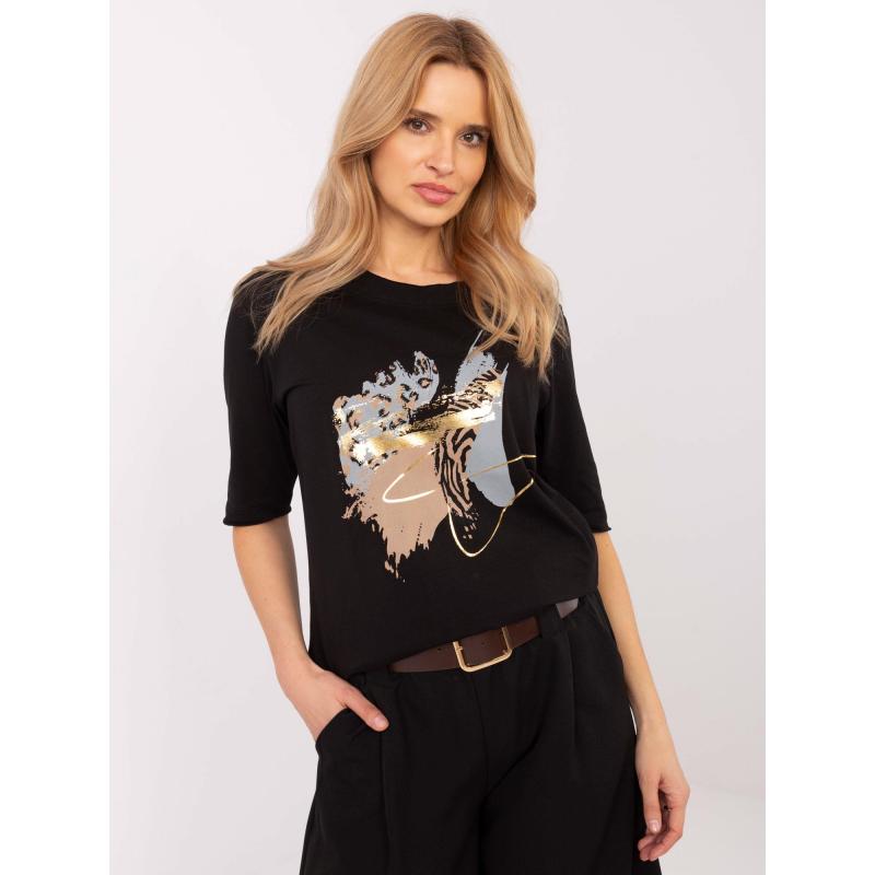 Černá bavlněná halenka s 3/4 rukávy