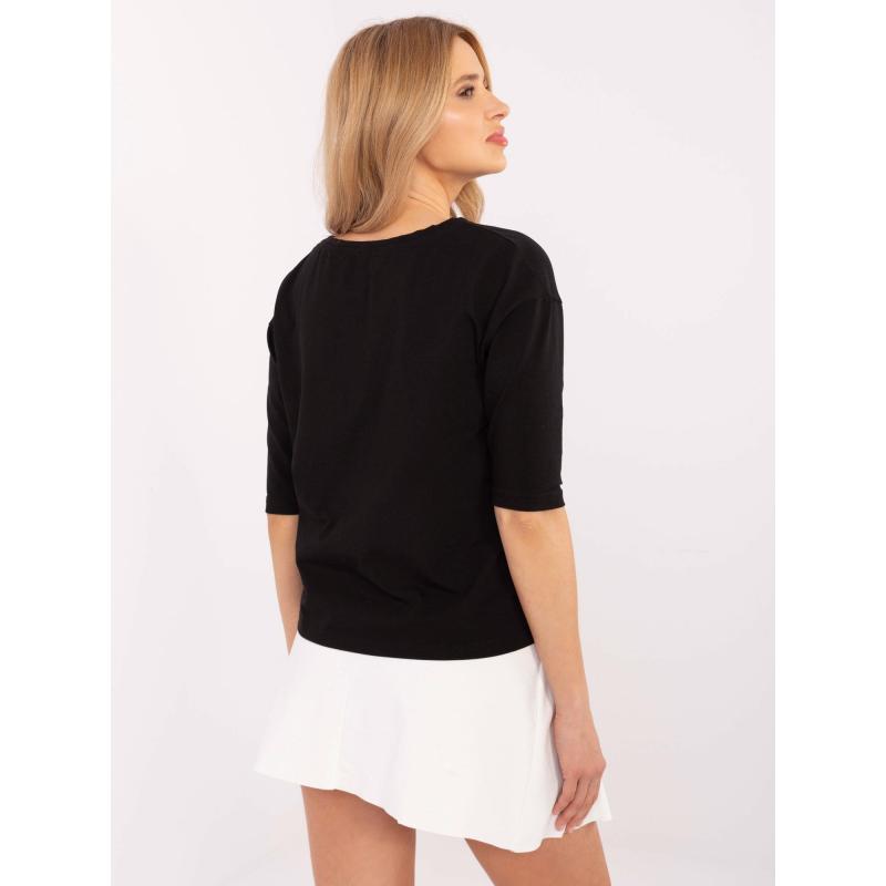 Fekete pamut női blúz nyomtatással