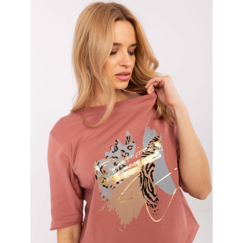 Špinavě růžová ležérní halenka s potiskem