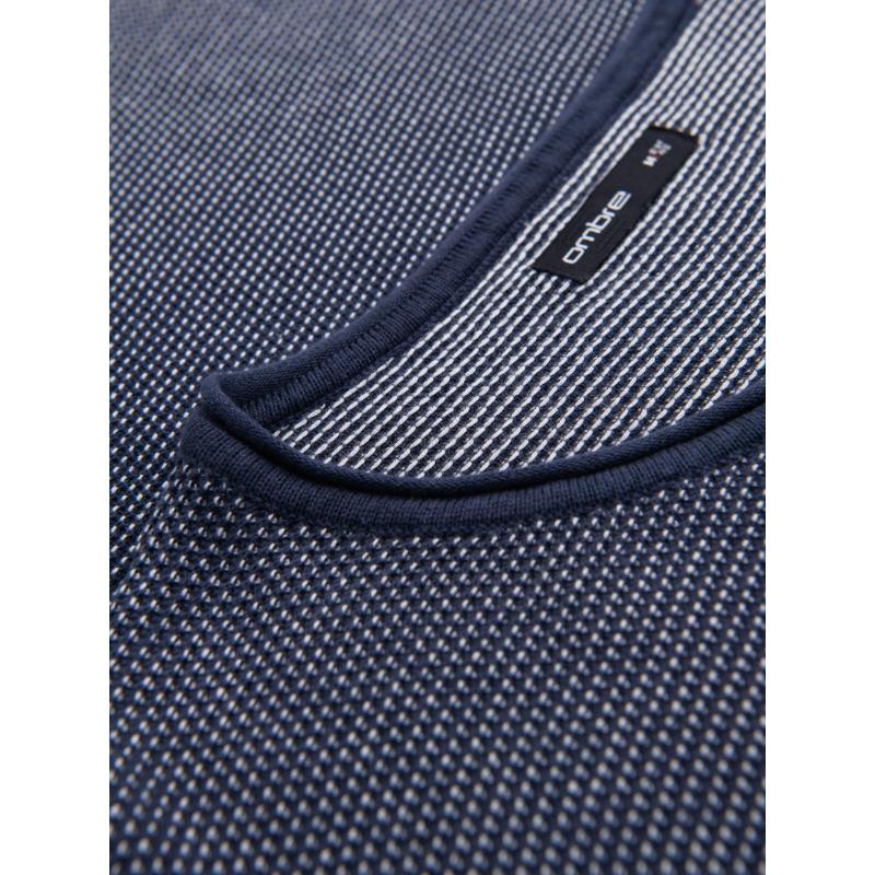 Pletený pánský svetr RELAXED FIT se vzory - tmavě modrý V1 OM-SWSW-0111