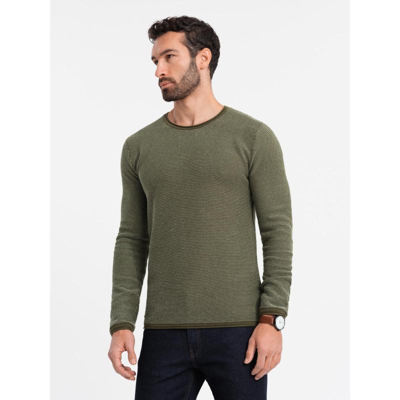 Pletený pánský svetr RELAXED FIT se vzory - tmavě modrý V1 OM-SWSW-0111