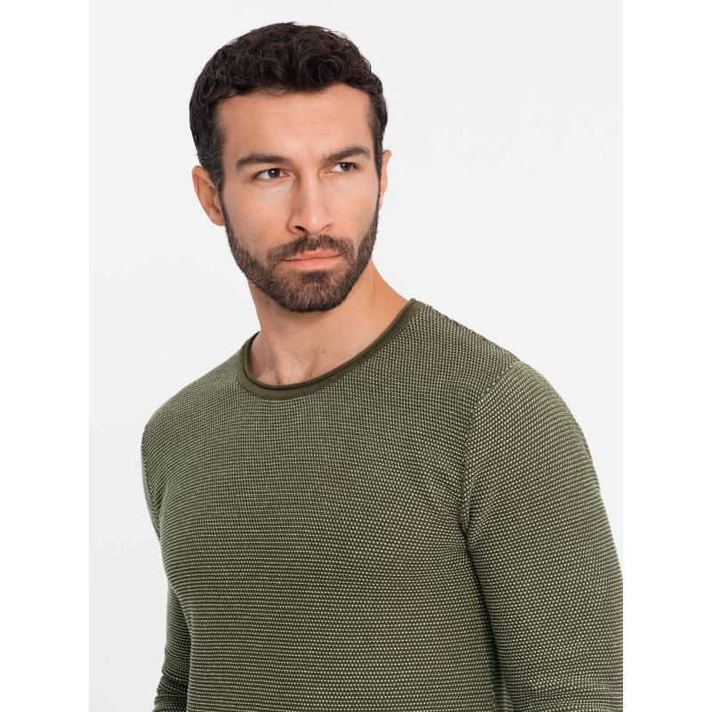 Pletený pánský svetr RELAXED FIT se vzory - tmavě modrý V1 OM-SWSW-0111