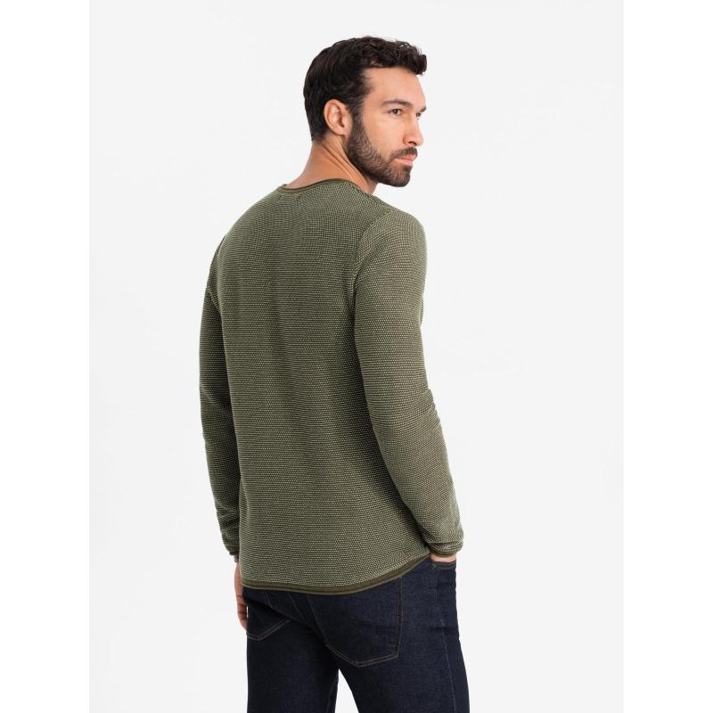 Pletený pánský svetr RELAXED FIT se vzory - tmavě modrý V1 OM-SWSW-0111