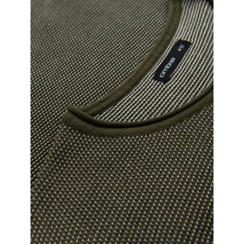 Pletený pánský svetr RELAXED FIT se vzory - tmavě modrý V1 OM-SWSW-0111