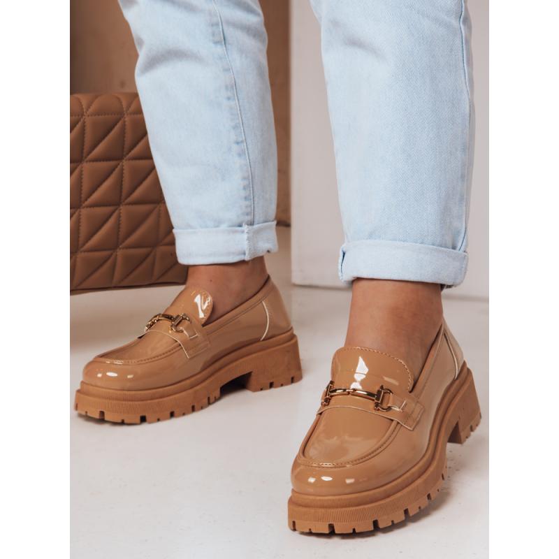 Dámské lakované mokasíny ELEGANCI khaki