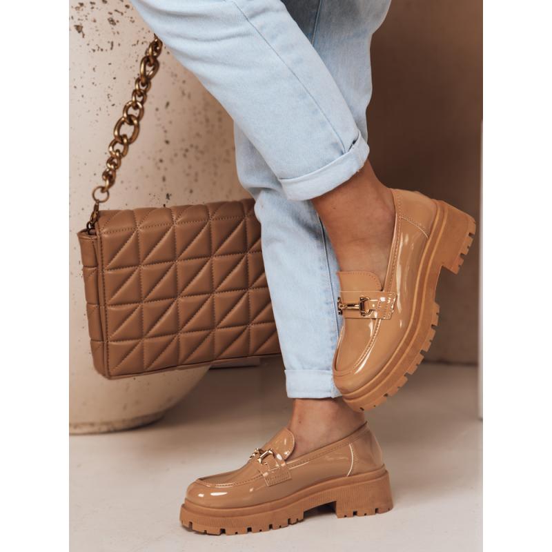 Dámské lakované mokasíny ELEGANCI khaki