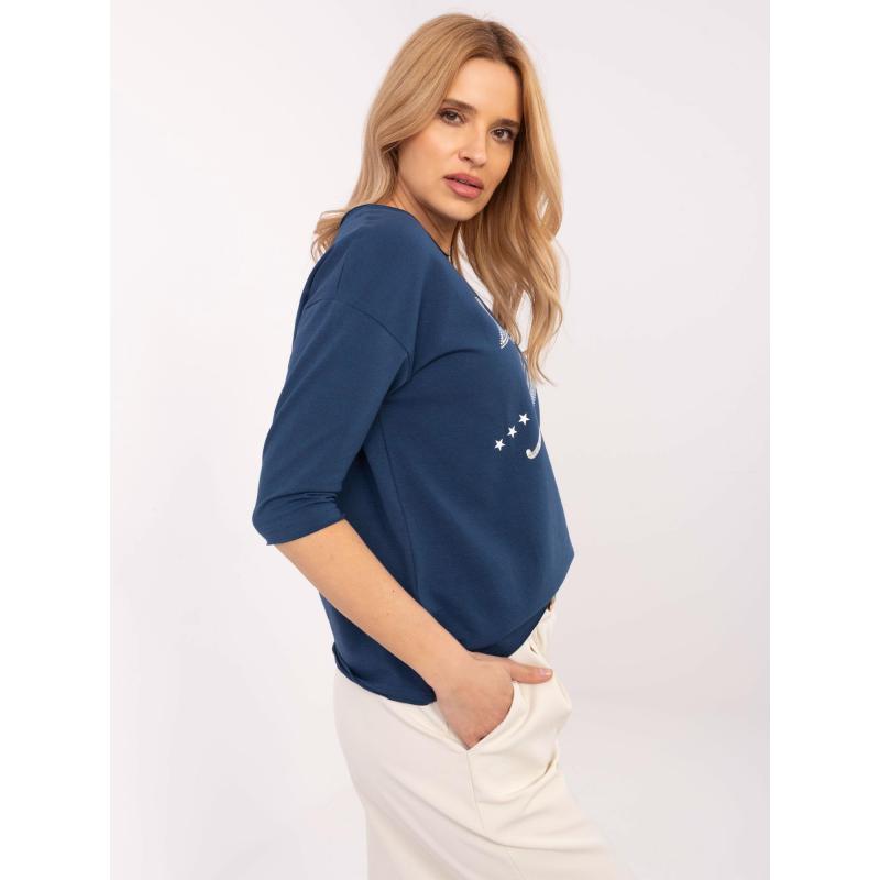 Tmavě modrá dámská halenka s nápisy