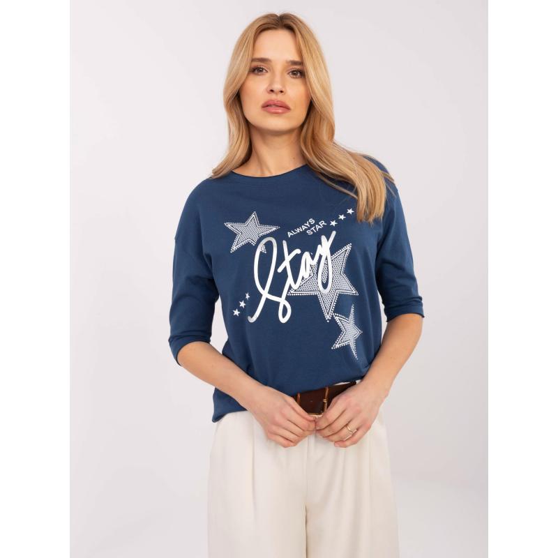 Tmavě modrá dámská halenka s nápisy