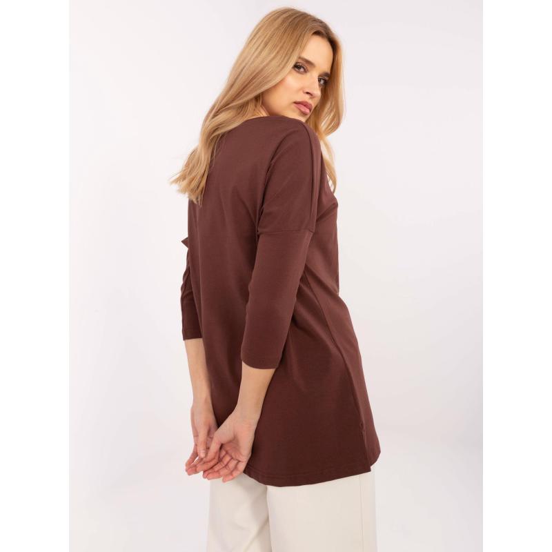 Hnědá dlouhá dámská halenka s potiskem