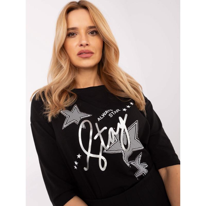 Černá ležérní halenka s kamínkovou aplikací