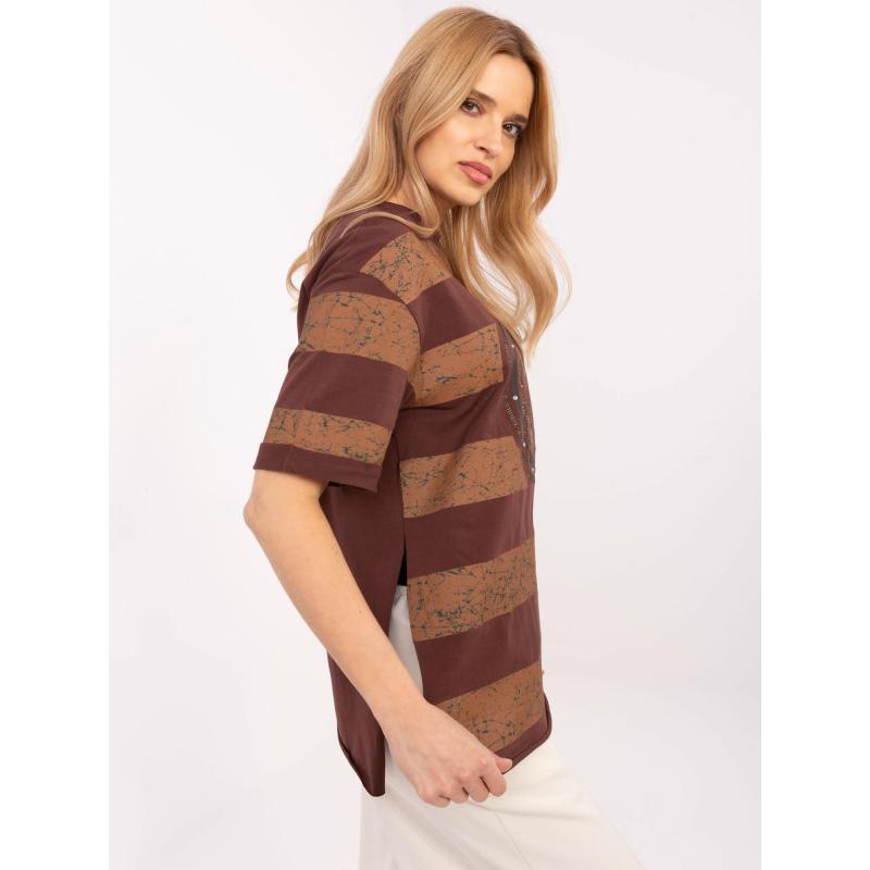 Hnědé dámské tričko oversize s rozparky