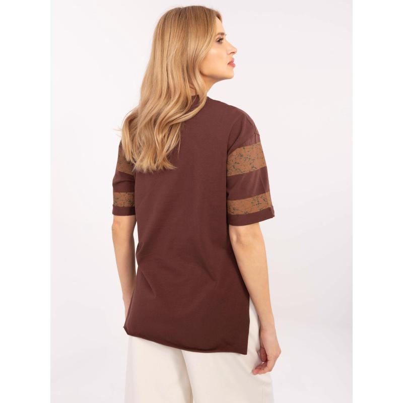 Hnědé dámské tričko oversize s rozparky