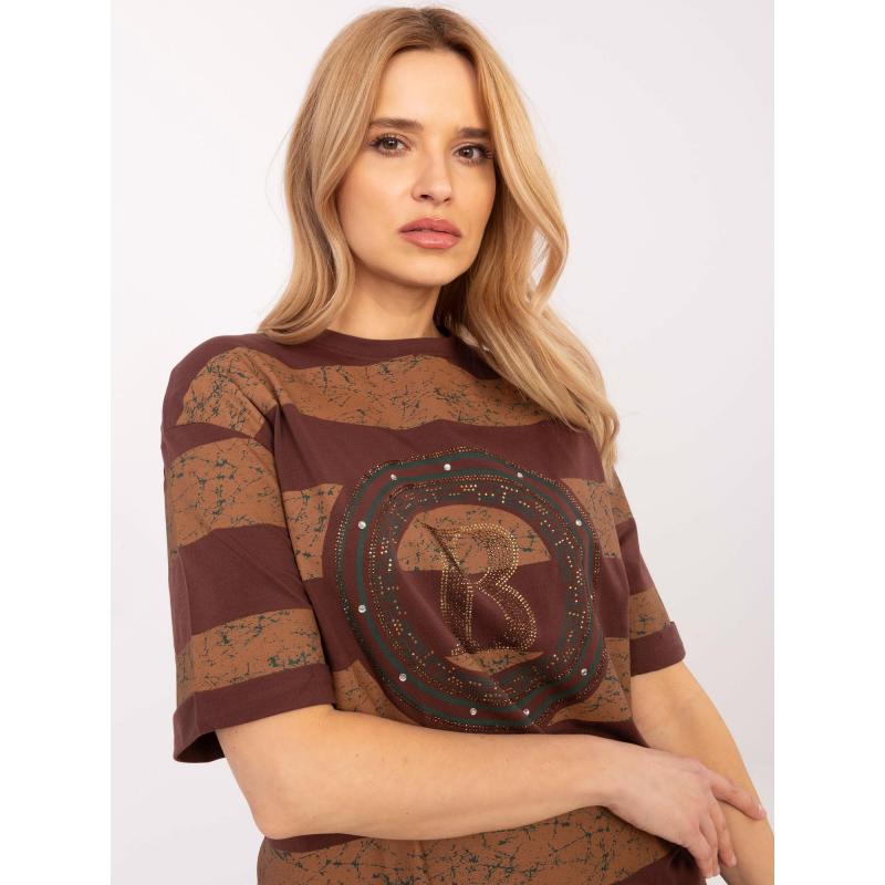 Hnědé dámské tričko oversize s rozparky