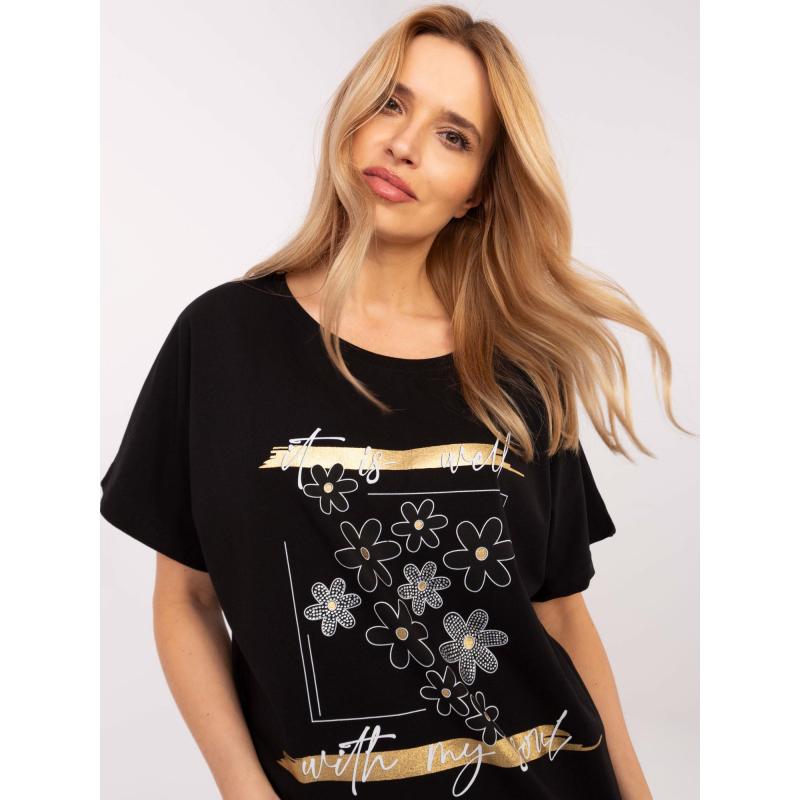 Fekete női oversize blúz applikációkkal