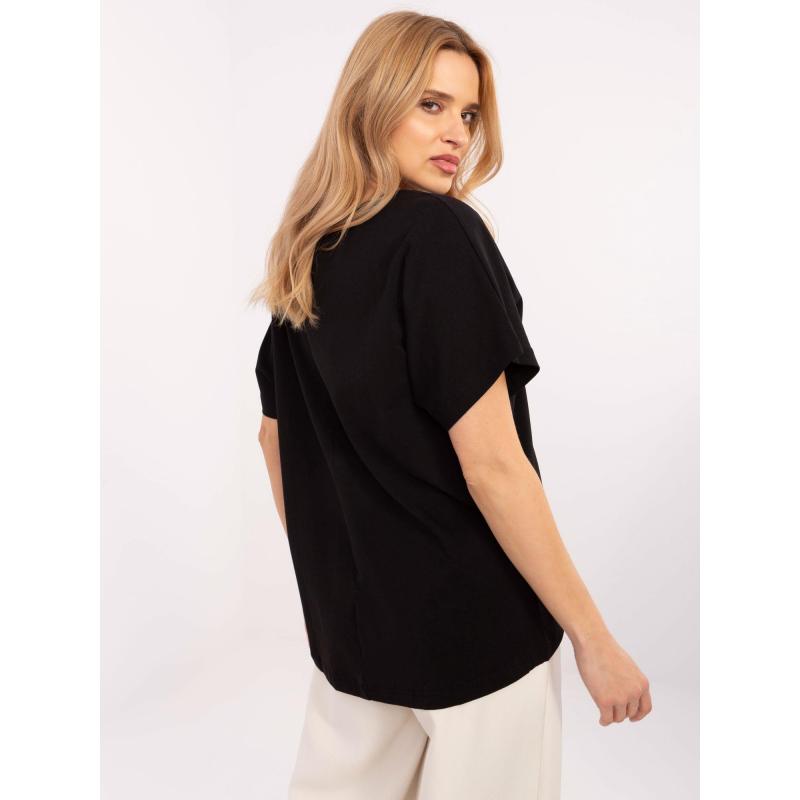 Fekete női oversize blúz applikációkkal