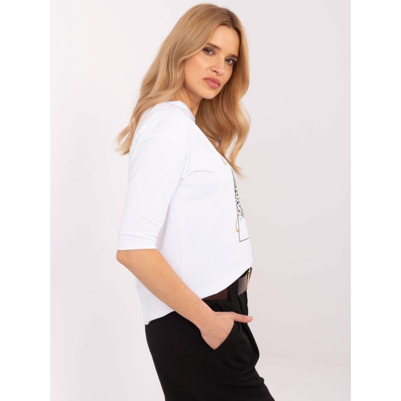 Bílá bavlněná halenka s kulatým výstřihem