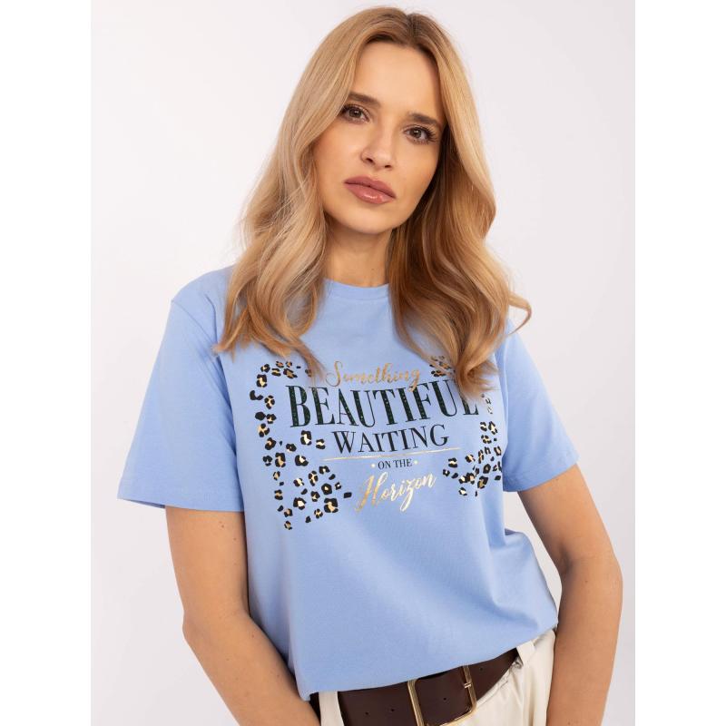 Světle modré bavlněné dámské tričko s nápisem