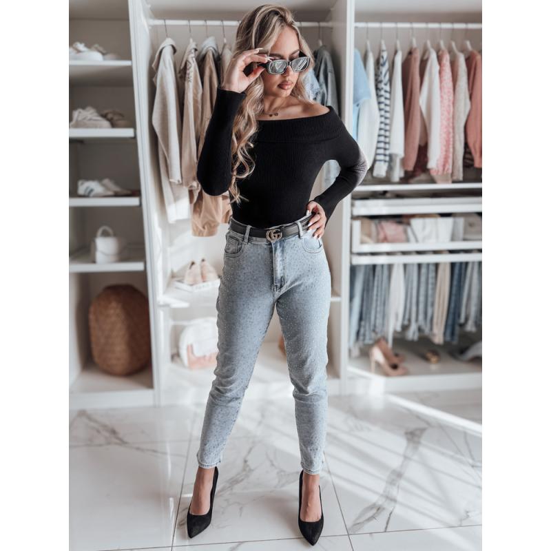 Női egyméretű nyitott vállú pulóver SHOWIT fekete