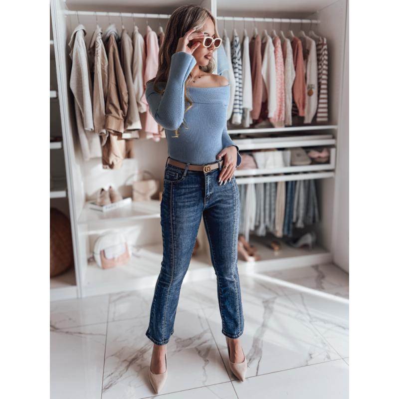 Női egyméretű nyitott vállú pulóver SHOWIT kék