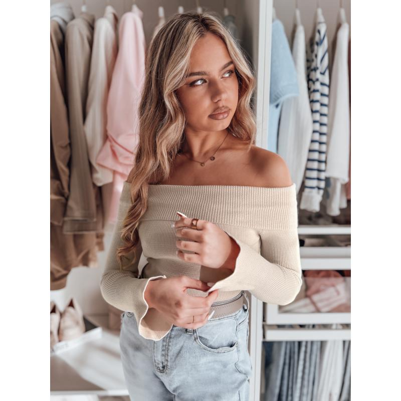 Női nyitott vállú pulóver SHOWIT bézs egy méretben