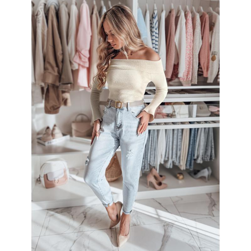 Női nyitott vállú pulóver SHOWIT bézs egy méretben