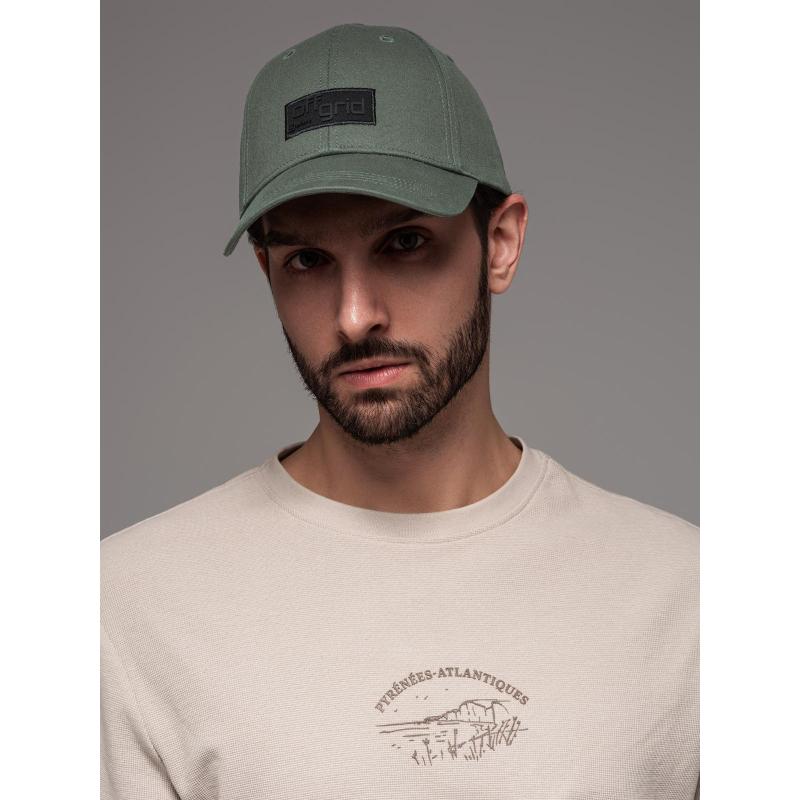 Férfi baseball sapka gallérral és téglalap alakú címkével – khaki V6 OM-ACCS-0104