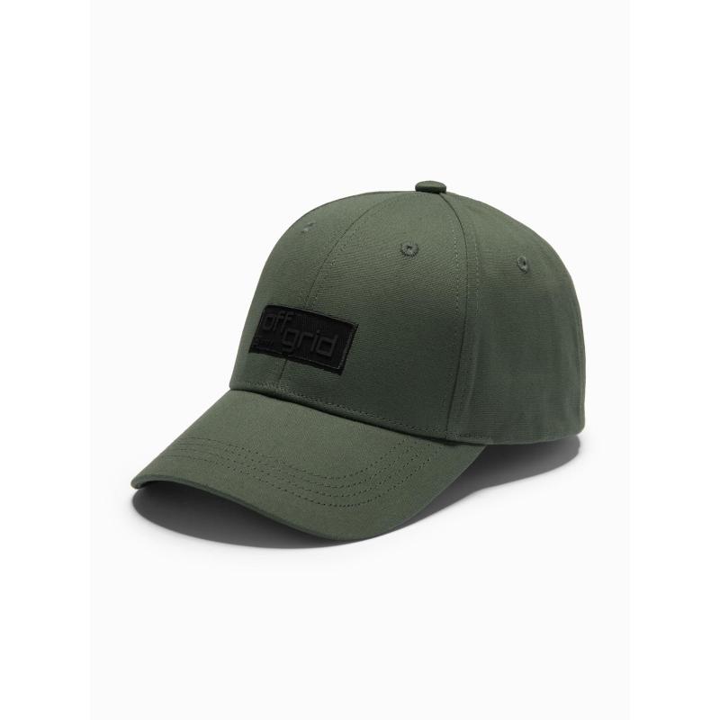 Férfi baseball sapka gallérral és téglalap alakú címkével – khaki V6 OM-ACCS-0104