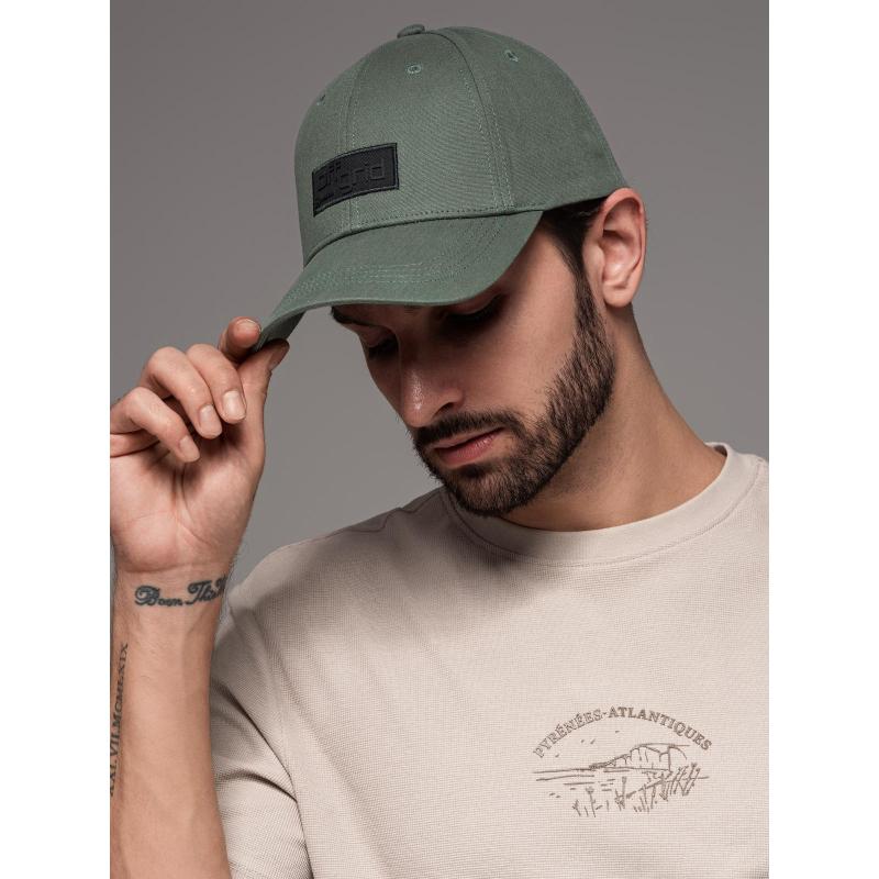 Férfi baseball sapka gallérral és téglalap alakú címkével – khaki V6 OM-ACCS-0104