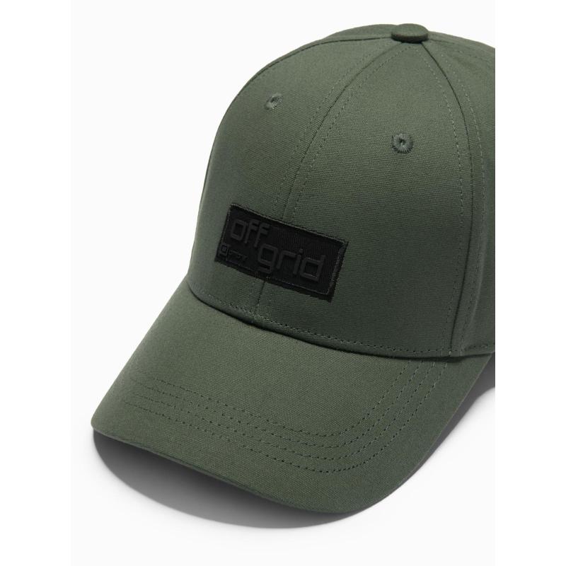 Férfi baseball sapka gallérral és téglalap alakú címkével – khaki V6 OM-ACCS-0104