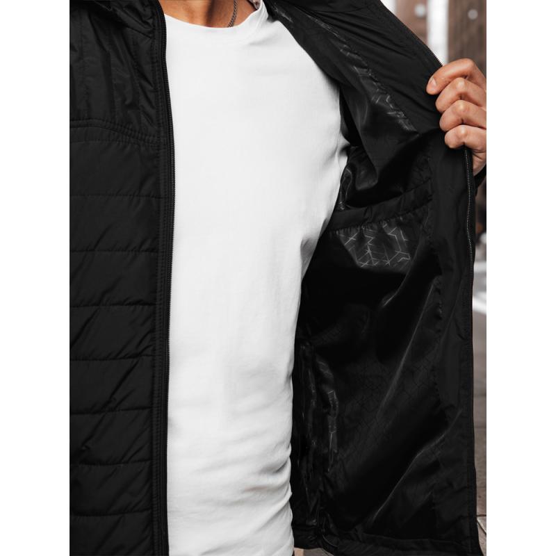 Férfi steppelt kabát kapucnival, fekete