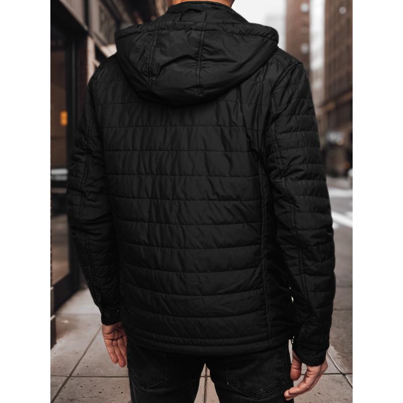 Férfi steppelt kabát kapucnival, fekete