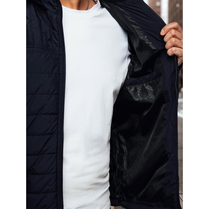 Férfi steppelt kabát kapucnival, sötétkék