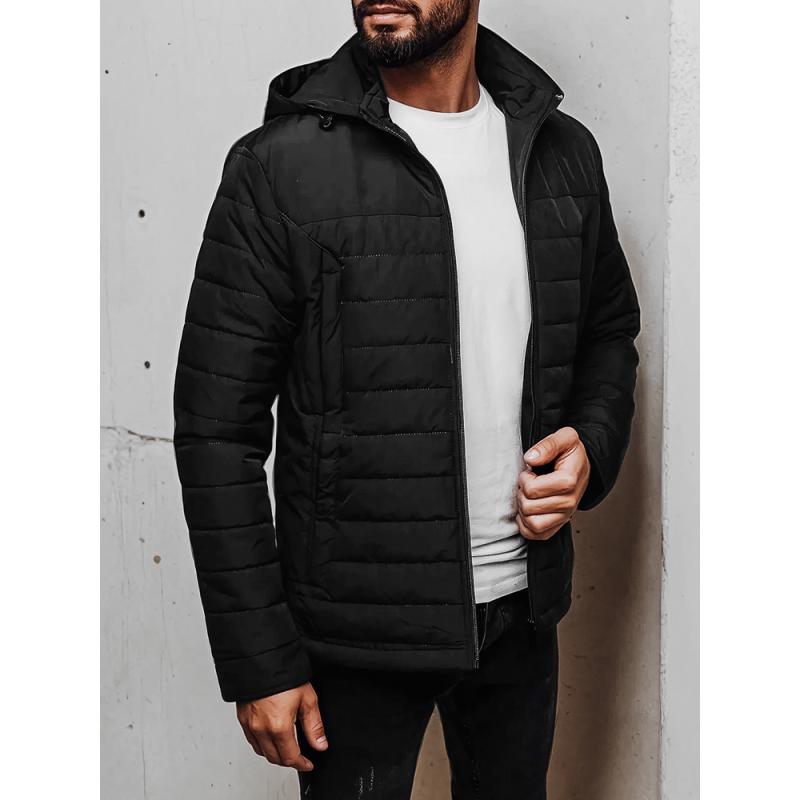 Pánská prošívaná bunda s kapucí, černá