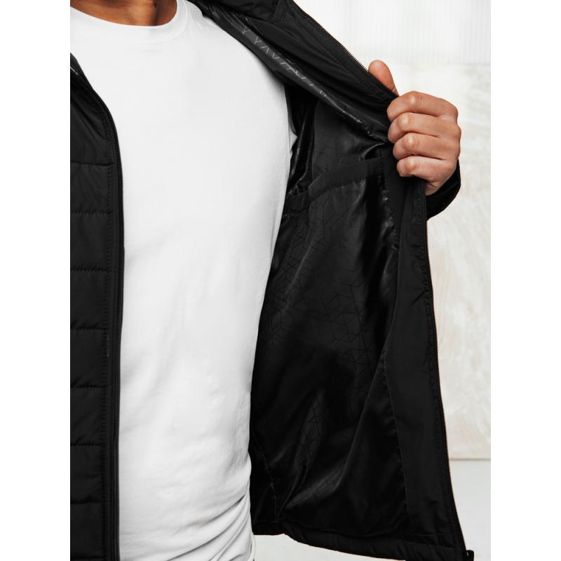 Pánská prošívaná bunda s kapucí, černá