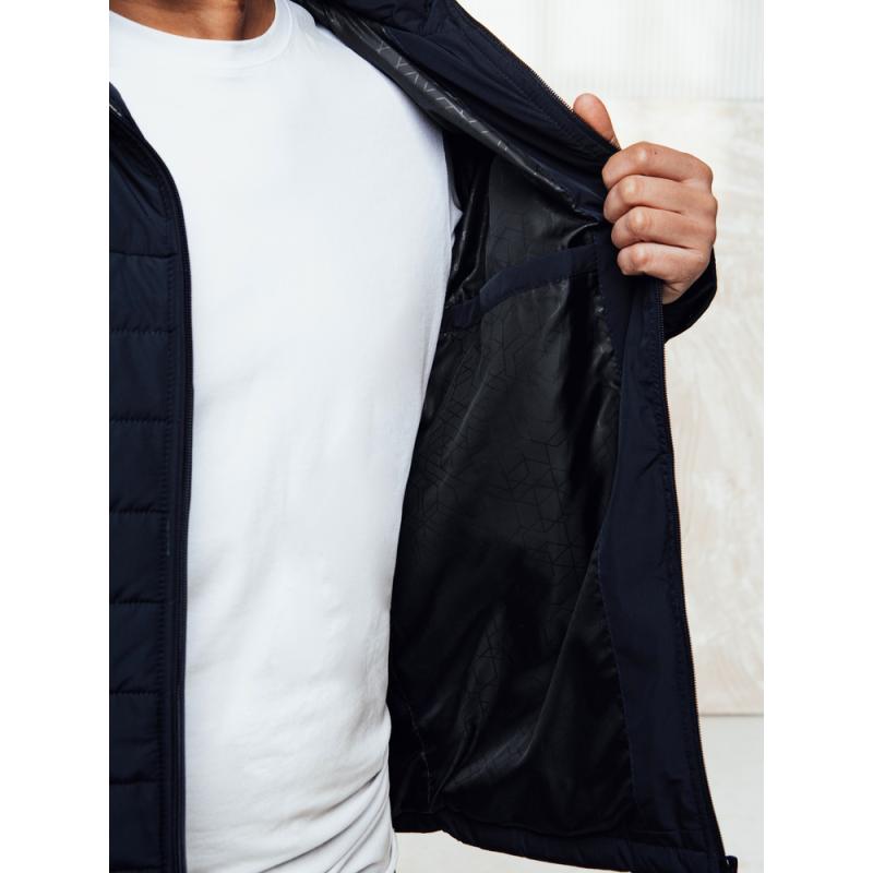 Pánská prošívaná bunda s kapucí, tmavě modrá