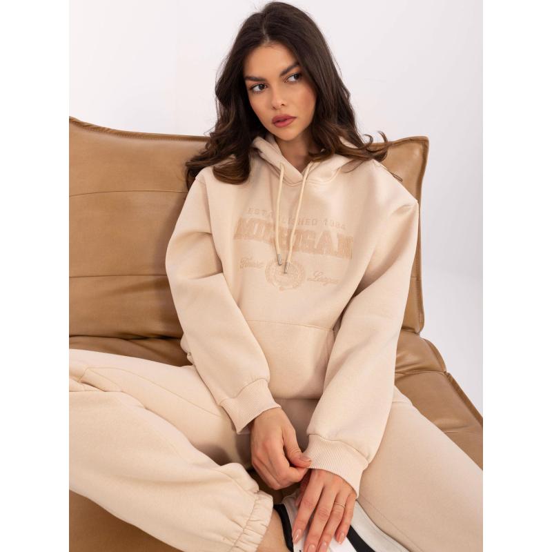 Béžová dvoudílná mikinová souprava s výšivkou