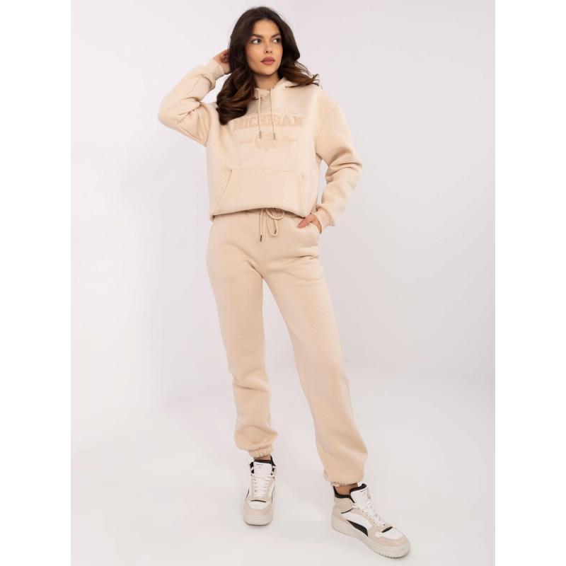 Béžová dvoudílná mikinová souprava s výšivkou