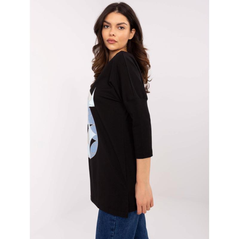 Černá bavlněná halenka s potiskem