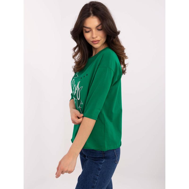 Zelená bavlněná halenka s potiskem