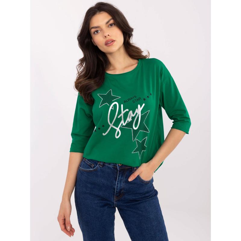 Zelená bavlněná halenka s potiskem