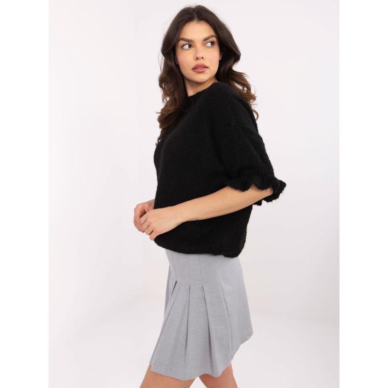 Fekete női túlméretezett pulóver bordázott szegéllyel