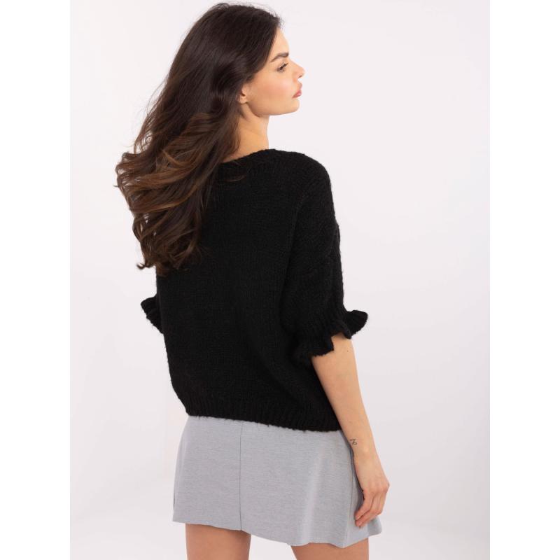 Fekete női túlméretezett pulóver bordázott szegéllyel