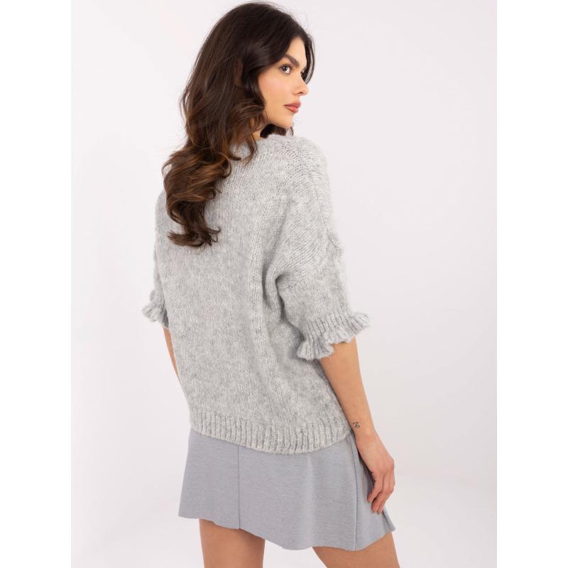 Šedý dámský oversize svetr s 3/4 rukávy