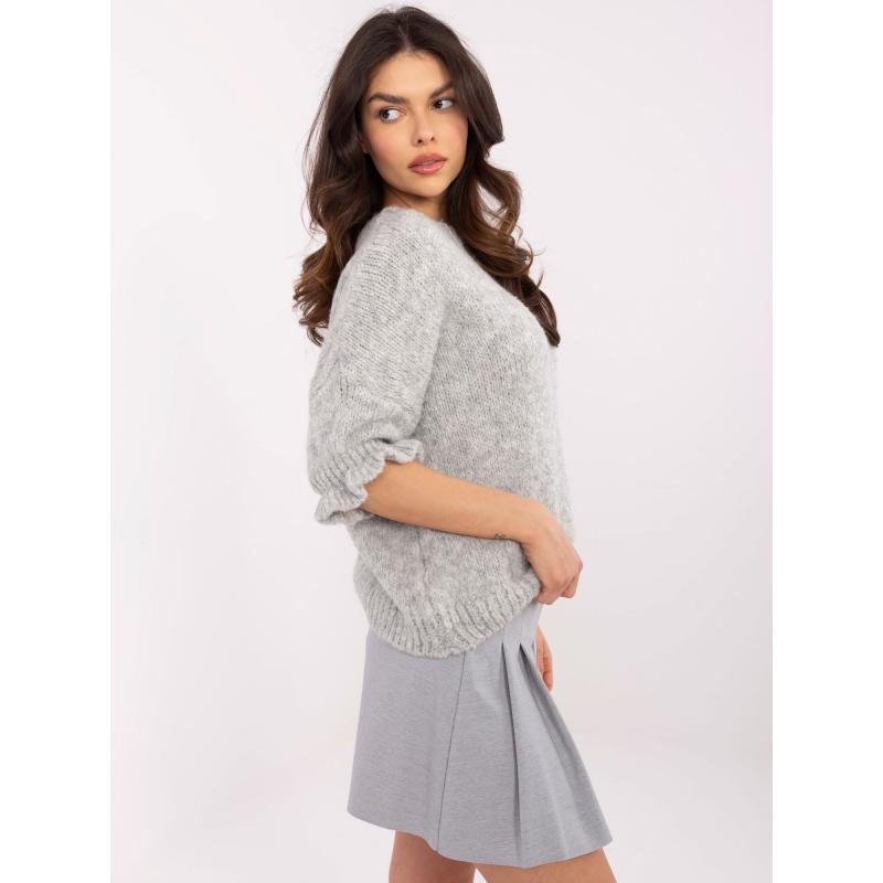 Šedý dámský oversize svetr s 3/4 rukávy
