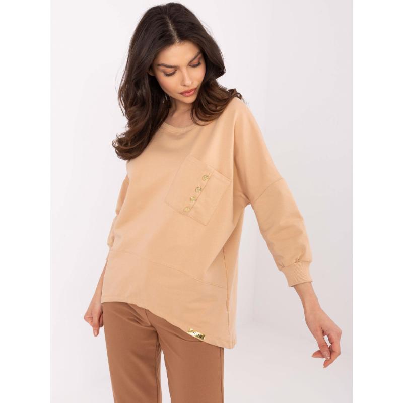 Velbloudí halenka oversize s ozdobnými knoflíky