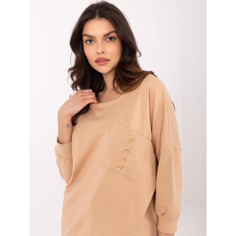 Velbloudí halenka oversize s ozdobnými knoflíky